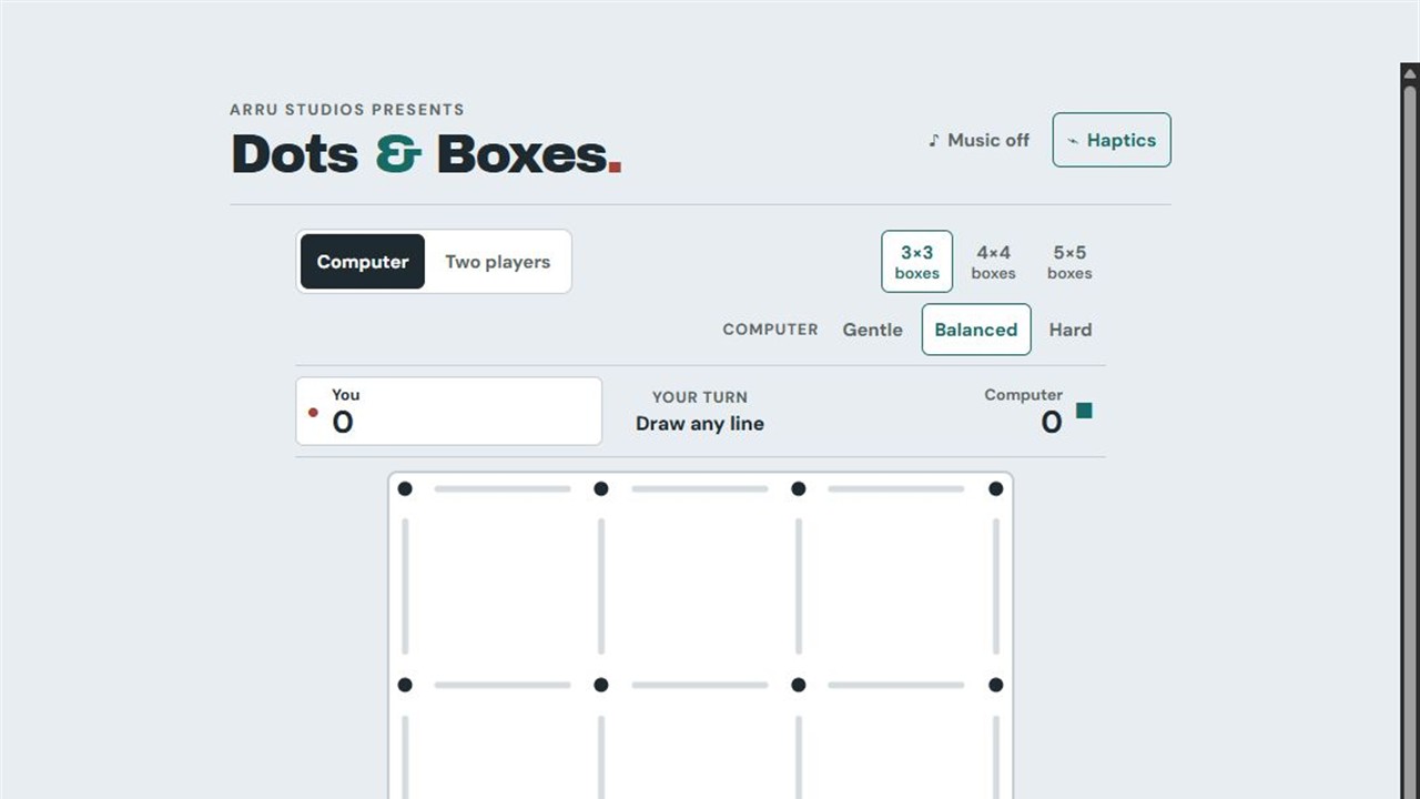 Dots & Boxes board in its crisp cool design
