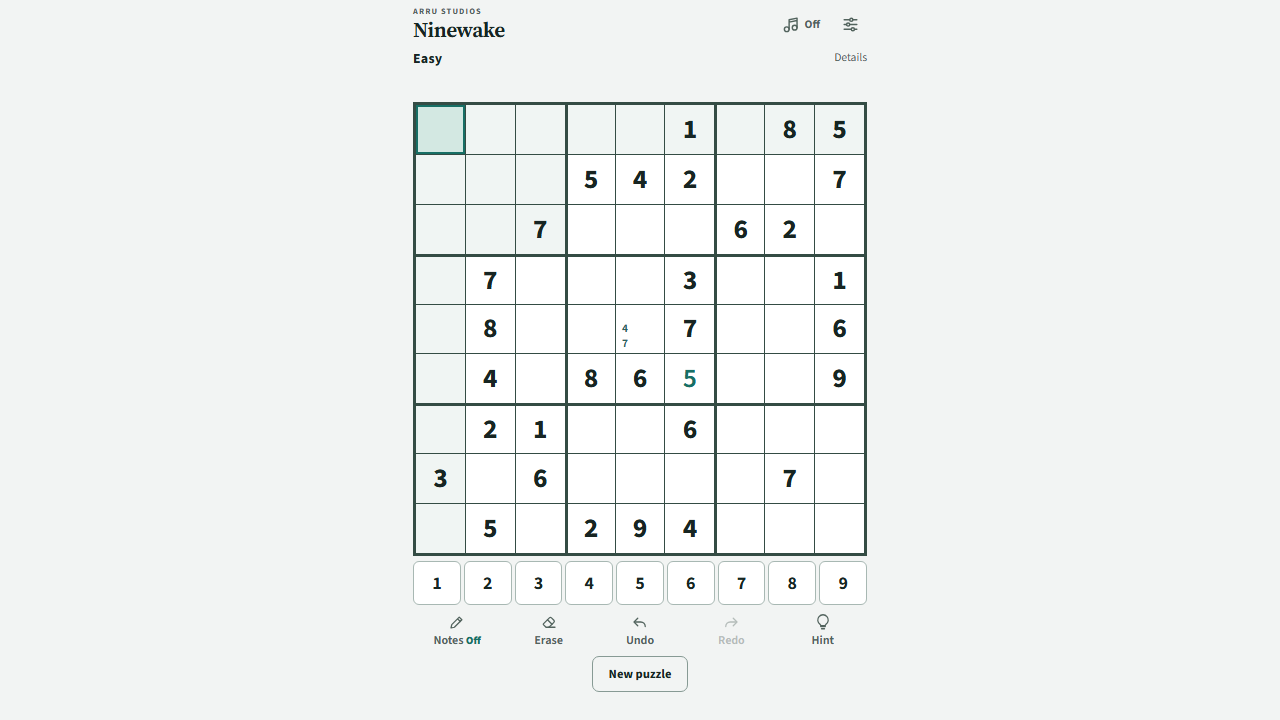 Ninewake Sudoku in its calm, crisp board design